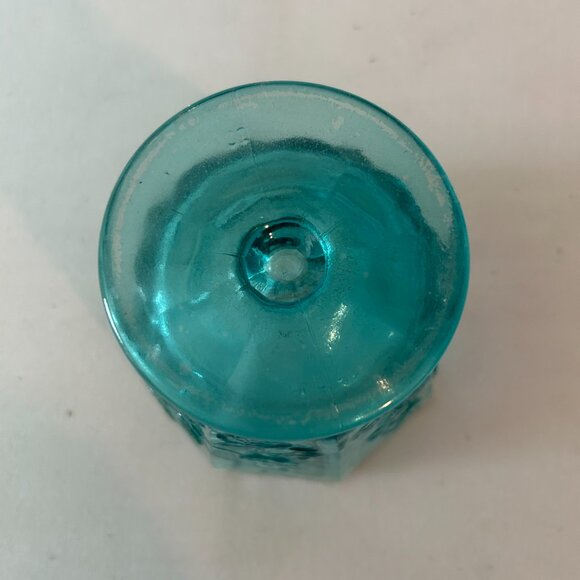 PANELED BOWL AQUA GLASS COMPOTE GRAPES AND LEAVES DESIGN - Picture 3 of 3